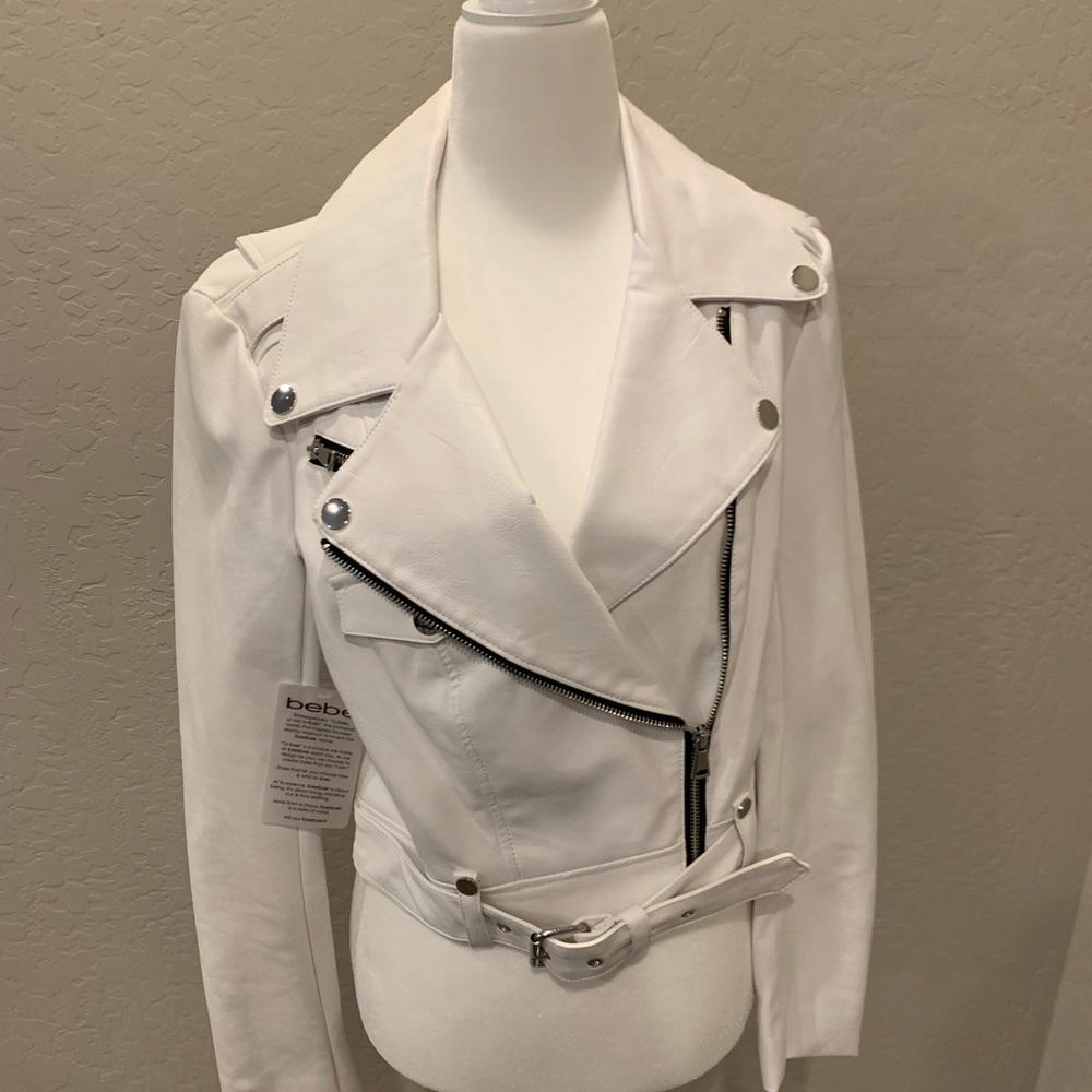 Bebe White Faux Leather Moro Jacket